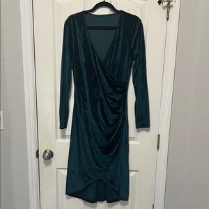 Elegant Emerald Velvet Wrap Dress